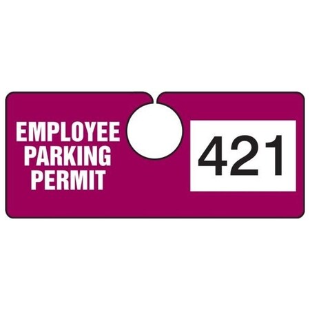 Accuform Parking Permit Tag, EMPLOYEE PARKING PERMIT Numbered 001-099, Maroon, 2in x 4.75in, 99PK TNT421MRA